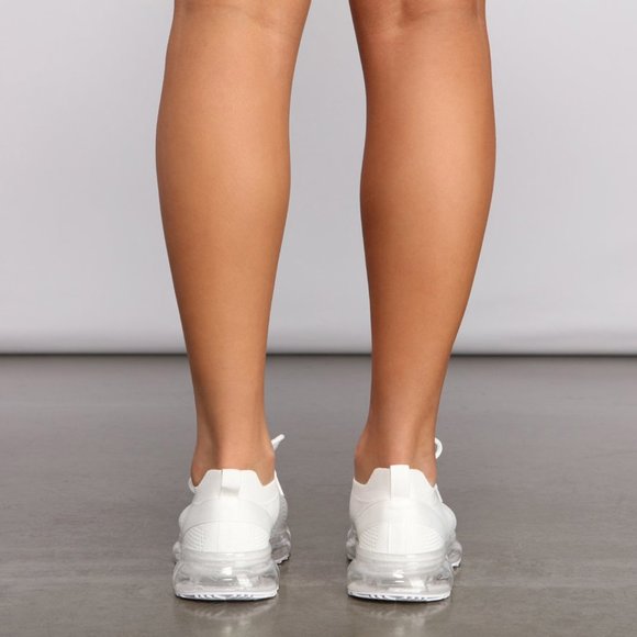 NEW🔥White Lace-Up Stretch Knit Clear Bubble Air Cushion Sneaker Running/Walking - Picture 6 of 10